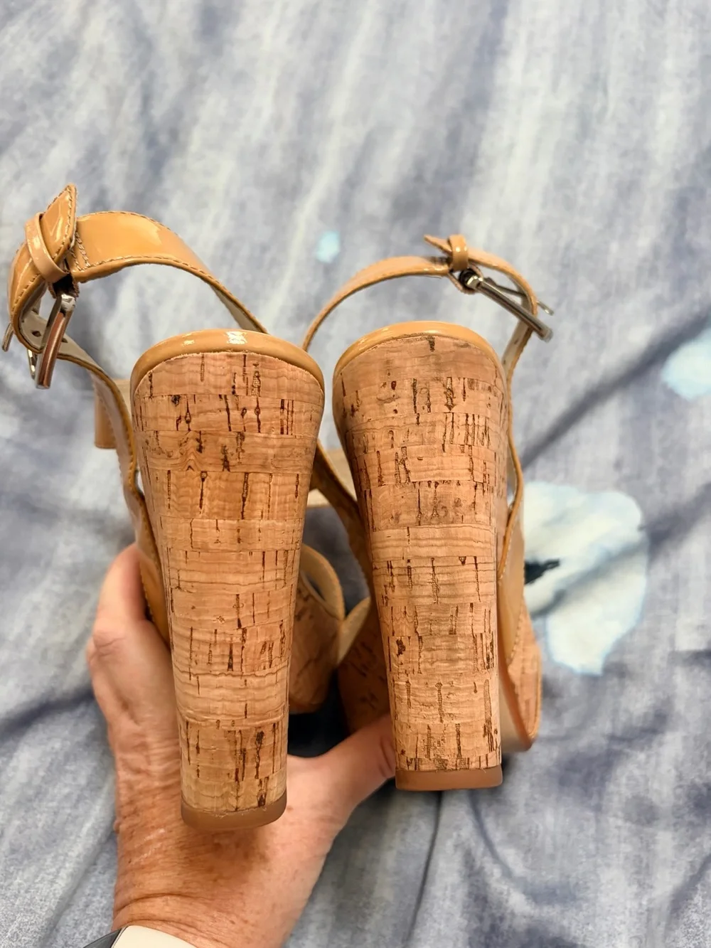 MICHAEL Michael Kors Beige Patent Cork Platform Sandals